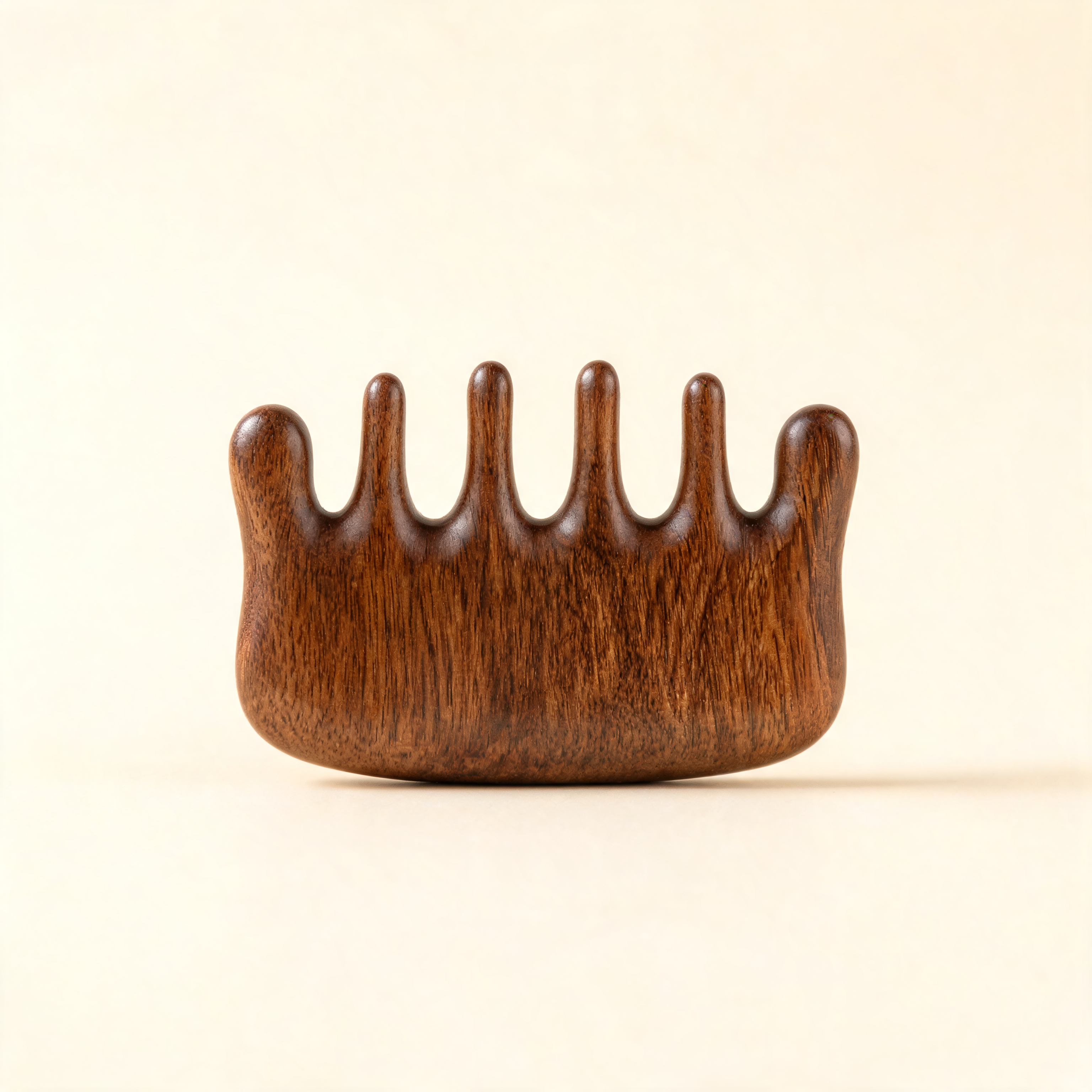Wooden scalp massage comb on a cream background